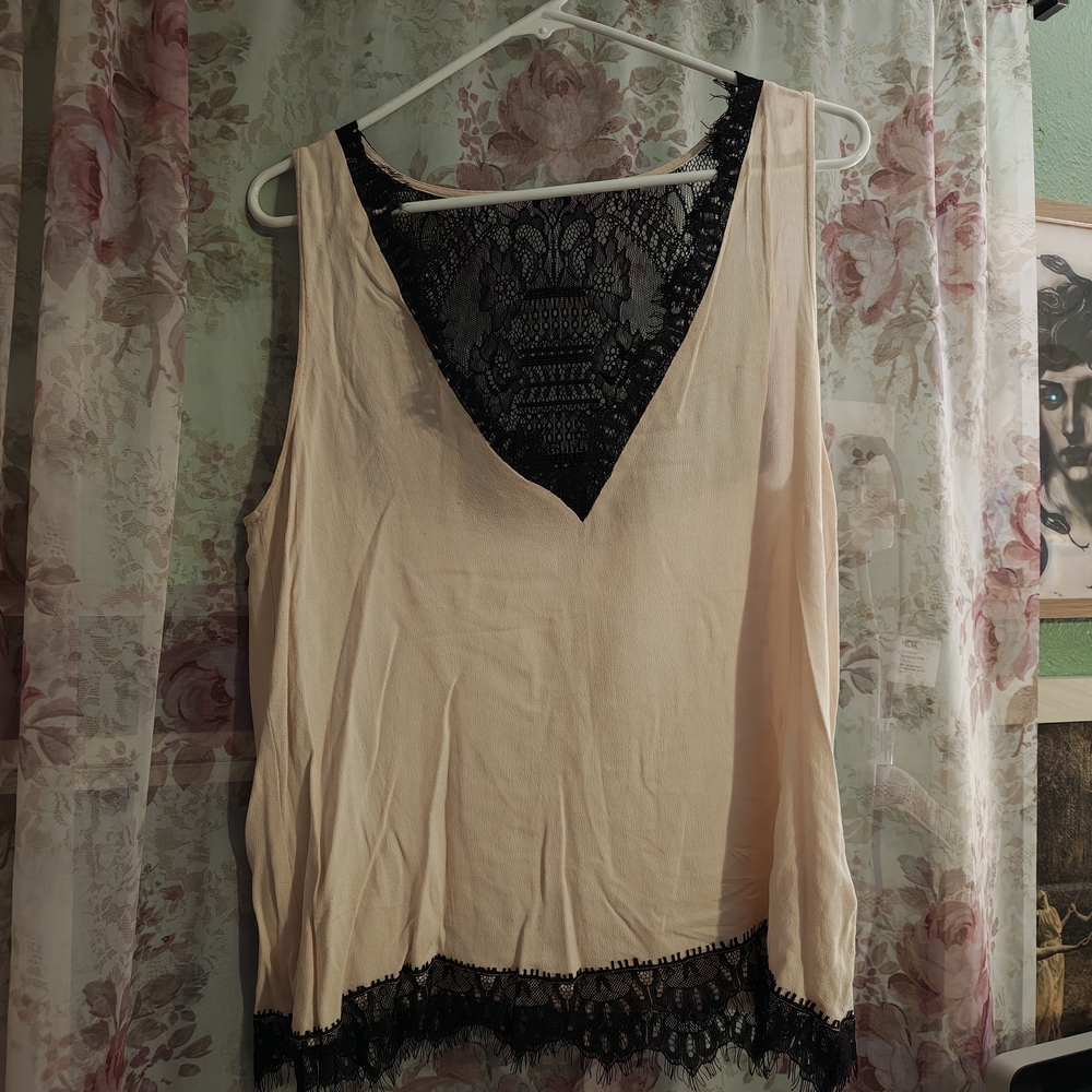 Sleeveless Top with Lace Trim